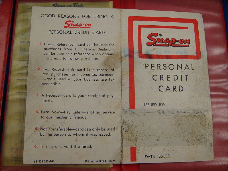 スナップオン　旧ロゴ　1970年代のパーソナルクレジットカード　2冊セット